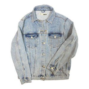 Topshop Size 6 Moto Denim Trucker Jacket Full Button Closure Snap Button Waist
